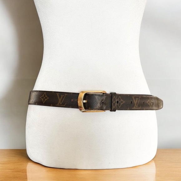 Authentic Louis Vuitton Brown Monogram Leather & Gold Belt Size 100/40 - Picture 2 of 16